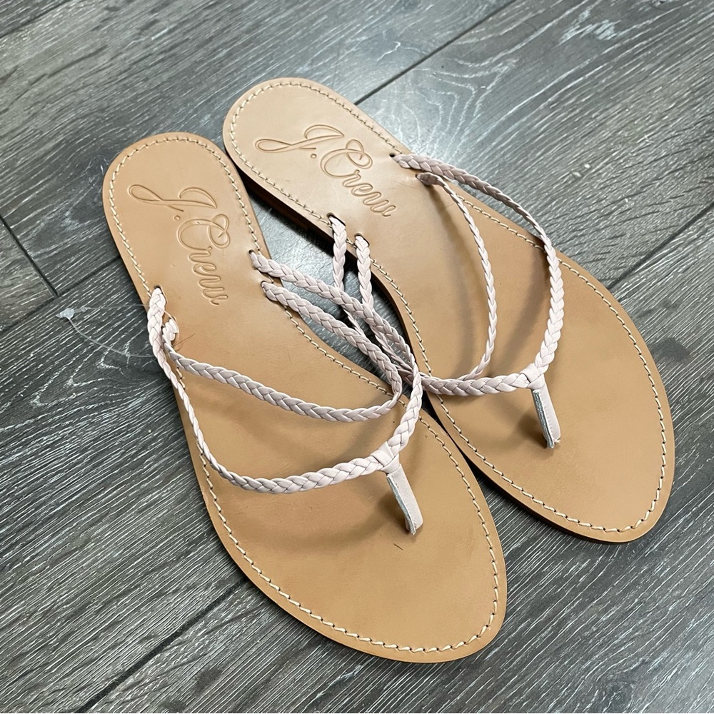 J Crew Capri Braided Strap Leather Flip flops in Ashen Quartz size 10
